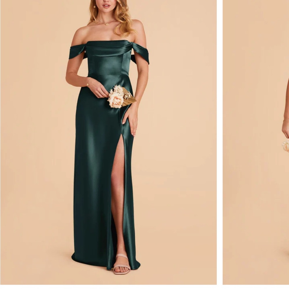 Emerald Green Maxi Gown with Off the Shoulder Neckline and High Slit for Prom